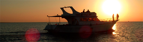 Red Sea fishing safari boat by sunset Red Sea fishing safari boat by sunset
